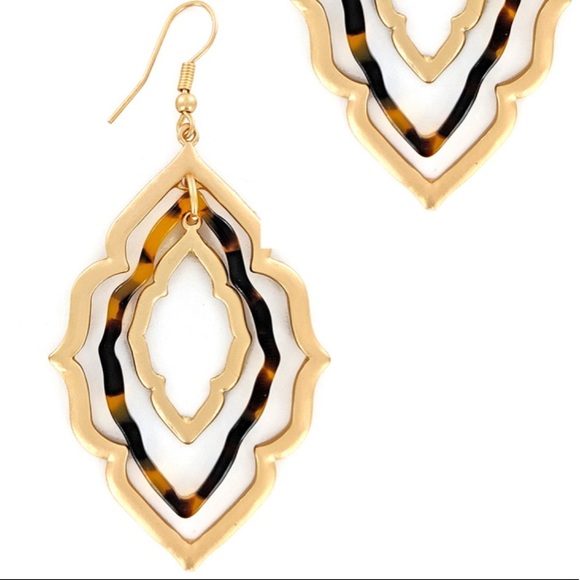 NWT Moroccan Style Tortoise Shell & Gold Earrings - Picture 3 of 3